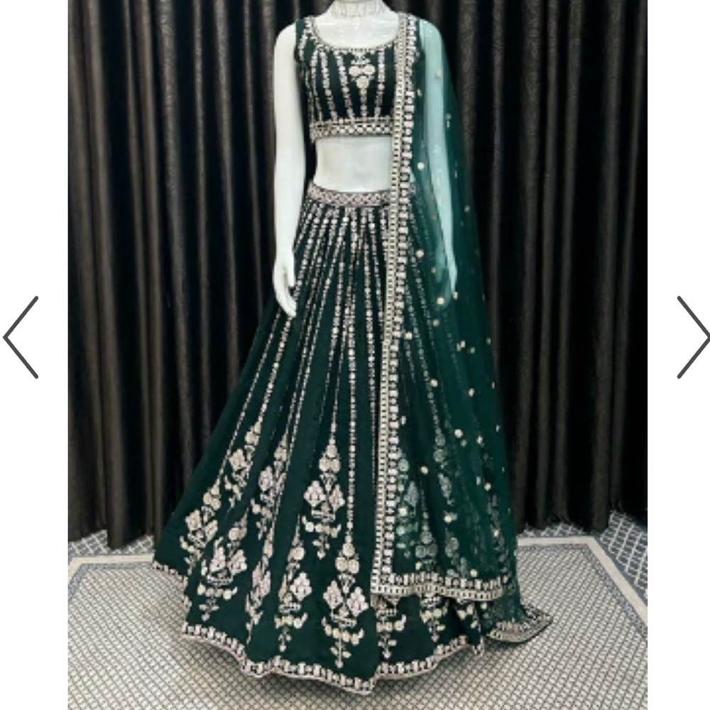 Silver Embellished Dark Green Lehenga / Lehnga Set with Dupatta